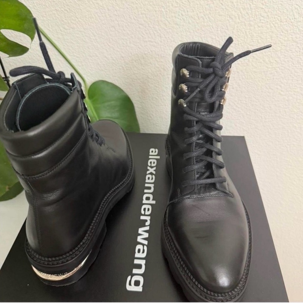 Alexander Wang Andy Hiker Boots Black Calf Leather Combat Lug Sole 36.5